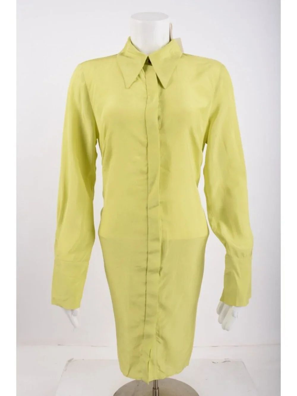 Massimo Dutti Studio Womens Shirt Dress M Yellow green Long Sleeve NWT